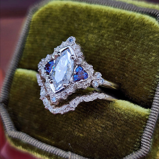 Marquise Moissanite and Alexandrite Delilah Engagement Ring with Wedding Band image  5