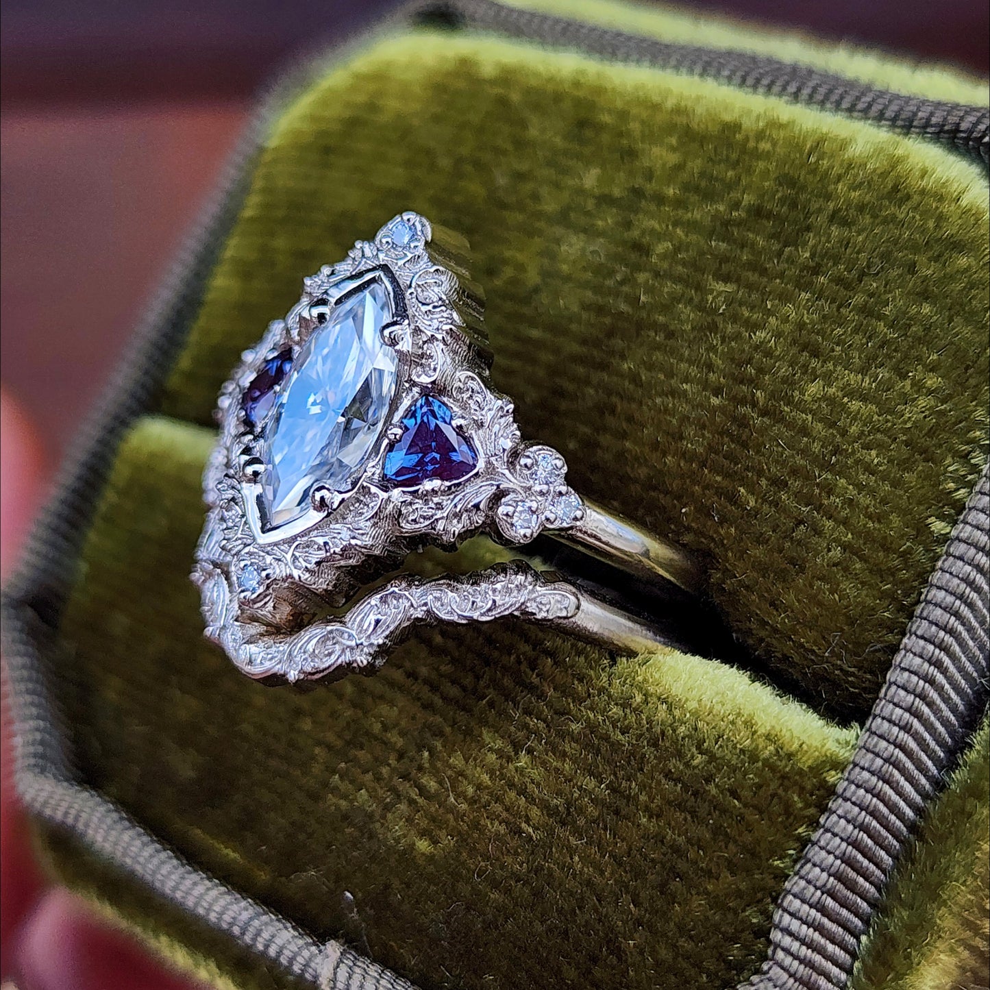 Marquise Moissanite and Alexandrite Delilah Engagement Ring with Wedding Band image  6