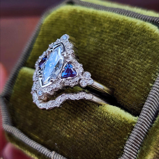 Marquise Moissanite and Alexandrite Delilah Engagement Ring with Wedding Band image  6