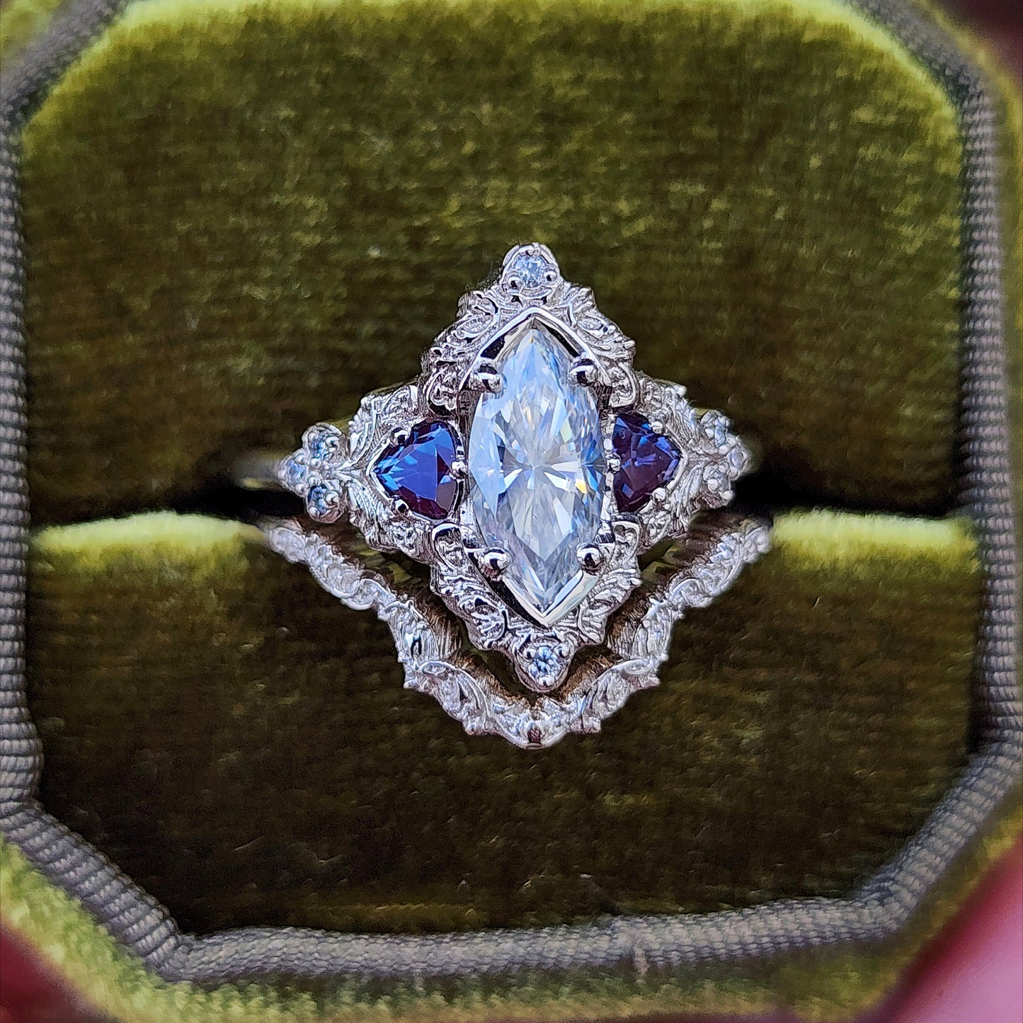 Marquise Moissanite and Alexandrite Delilah Engagement Ring with Wedding Band image  7