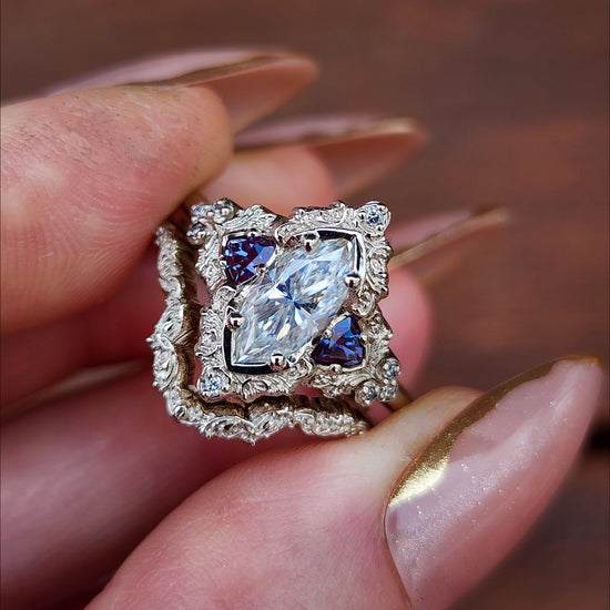 Marquise Moissanite and Alexandrite Delilah Engagement Ring with Wedding Band image 2