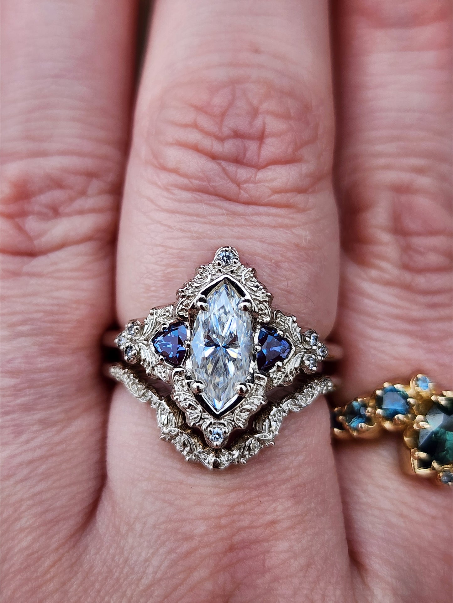 Marquise Moissanite and Alexandrite Delilah Engagement Ring with Wedding Band image  9