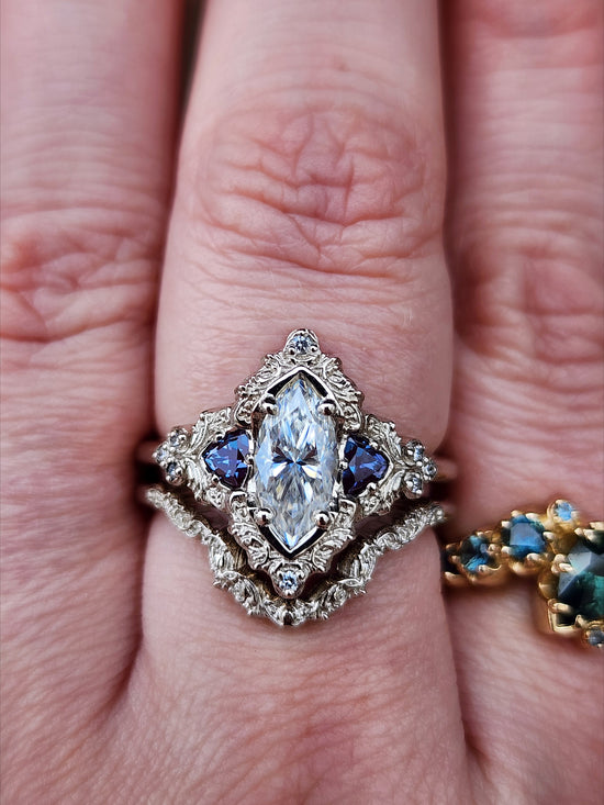 Marquise Moissanite and Alexandrite Delilah Engagement Ring with Wedding Band image  9