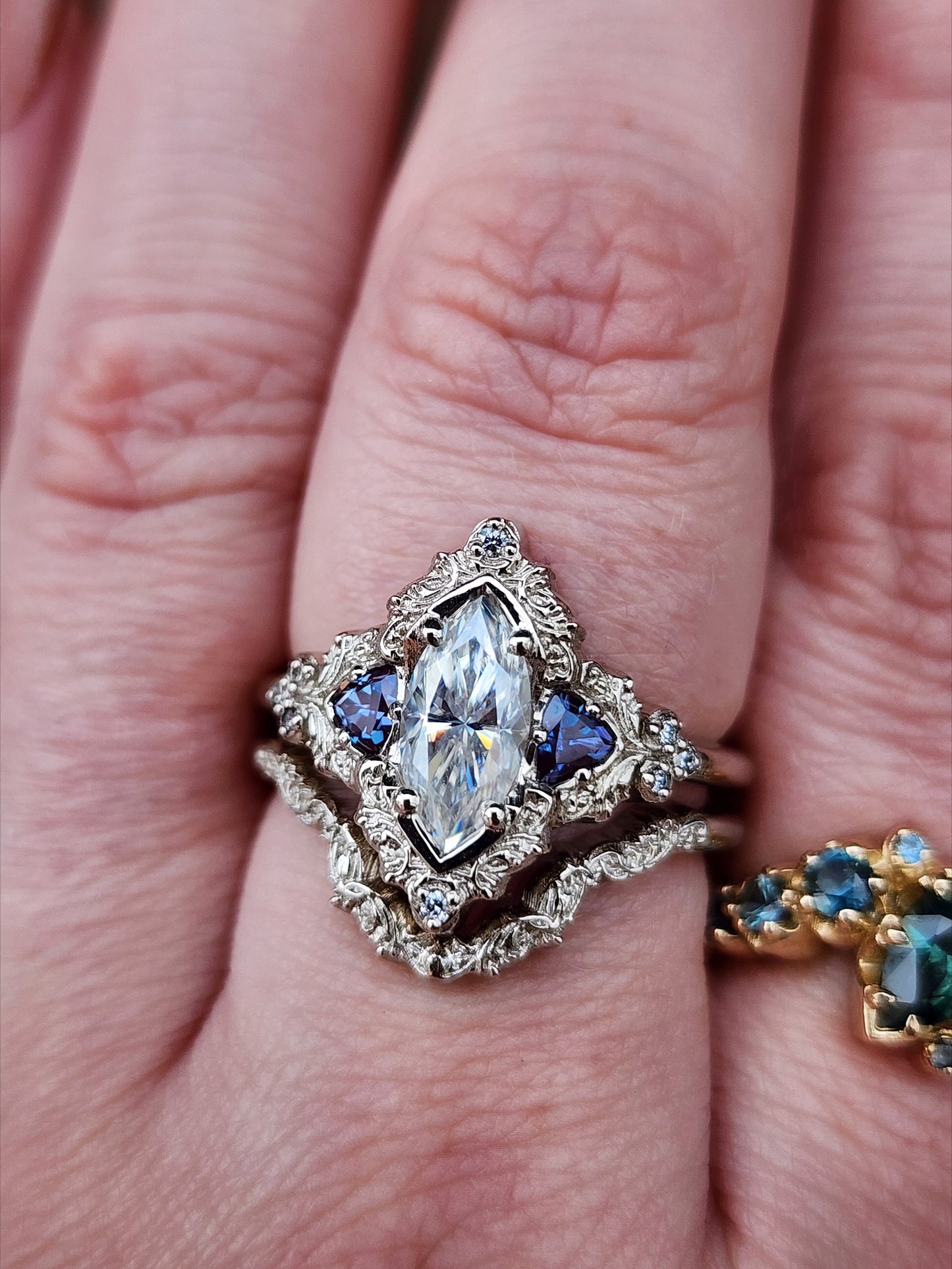 Marquise Moissanite and Alexandrite Delilah Engagement Ring with Wedding Band image  10