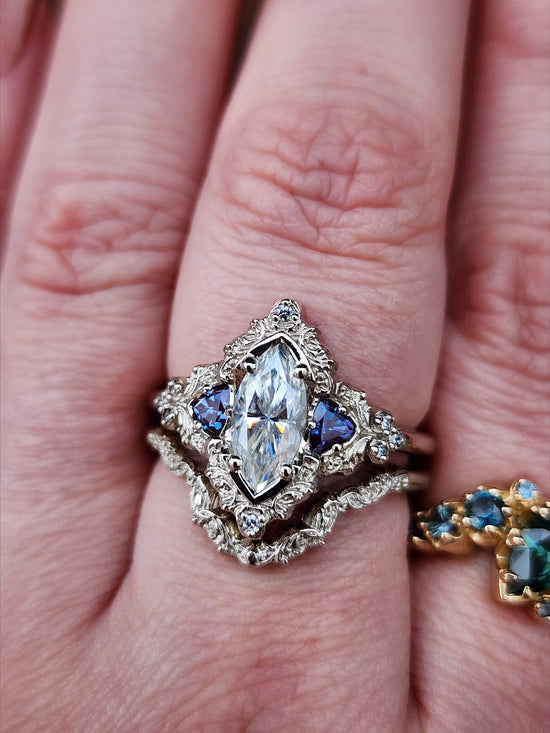 Marquise Moissanite and Alexandrite Delilah Engagement Ring with Wedding Band image  10