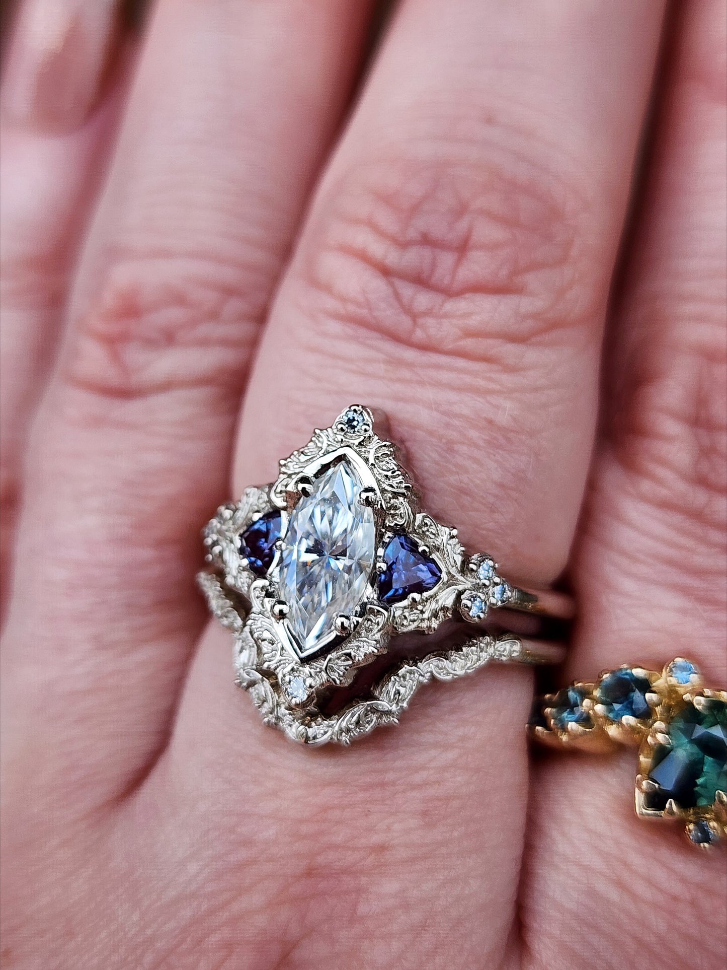 Marquise Moissanite and Alexandrite Delilah Engagement Ring with Wedding Band image  11