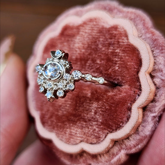 Rose Cut Oval Diamond Moon Witch Engagement Ring  - 14k Palladium White Gold image 7