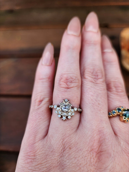 Rose Cut Oval Diamond Moon Witch Engagement Ring  - 14k Palladium White Gold image 11