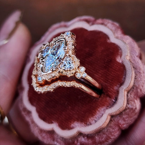 1.06ct Marquise Lab Diamond Delilah Engagement Ring with Trillion Side Stones and Wedding Band - 14k Rose Gold image 6