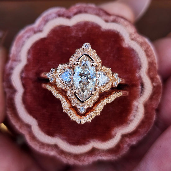 1.06ct Marquise Lab Diamond Delilah Engagement Ring with Trillion Side Stones and Wedding Band - 14k Rose Gold image 1