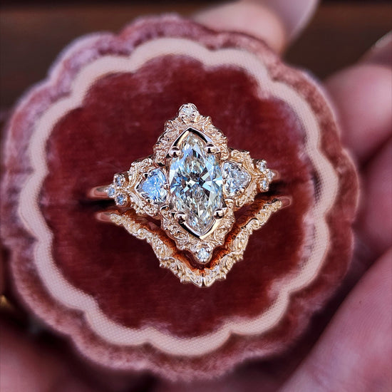 1.06ct Marquise Lab Diamond Delilah Engagement Ring with Trillion Side Stones and Wedding Band - 14k Rose Gold image 3