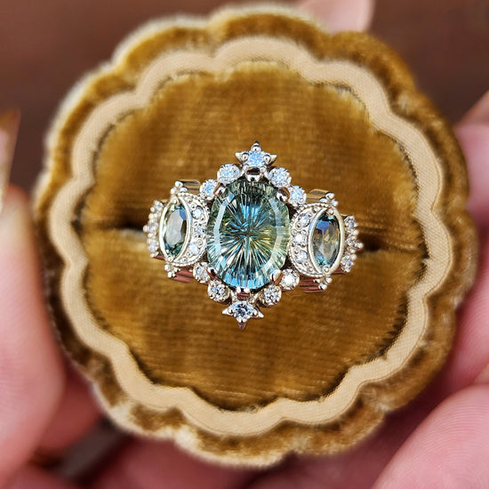 2.80ct Fantasy Cut Montana Sapphire Sabrina Celestial Engagement Ring with Diamonds and Stars 14k Palladium White Gold image 1