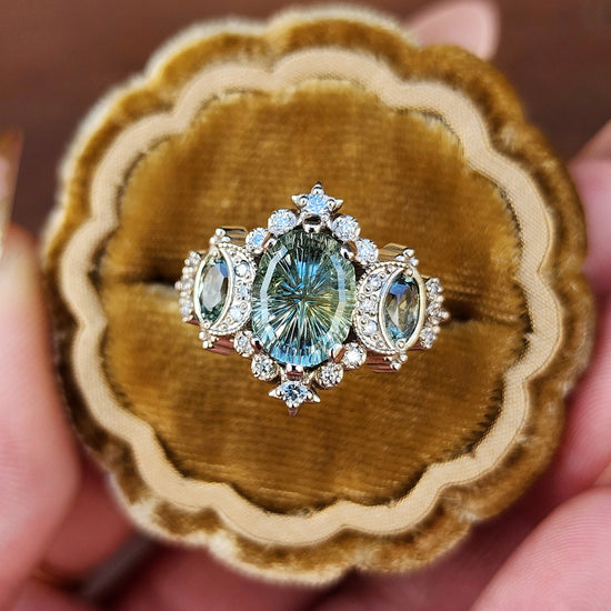 2.80ct Fantasy Cut Montana Sapphire Sabrina Celestial Engagement Ring with Diamonds and Stars 14k Palladium White Gold image 3