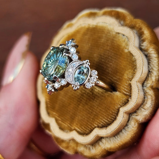 2.80ct Fantasy Cut Montana Sapphire Sabrina Celestial Engagement Ring with Diamonds and Stars 14k Palladium White Gold image 4