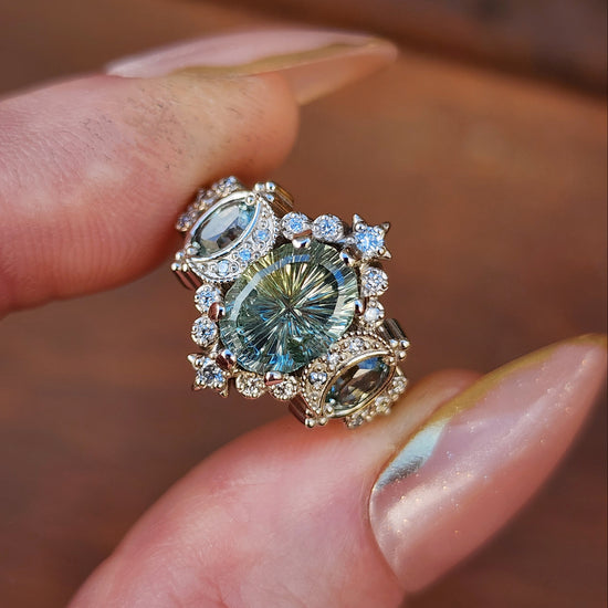 2.80ct Fantasy Cut Montana Sapphire Sabrina Celestial Engagement Ring with Diamonds and Stars 14k Palladium White Gold image 7