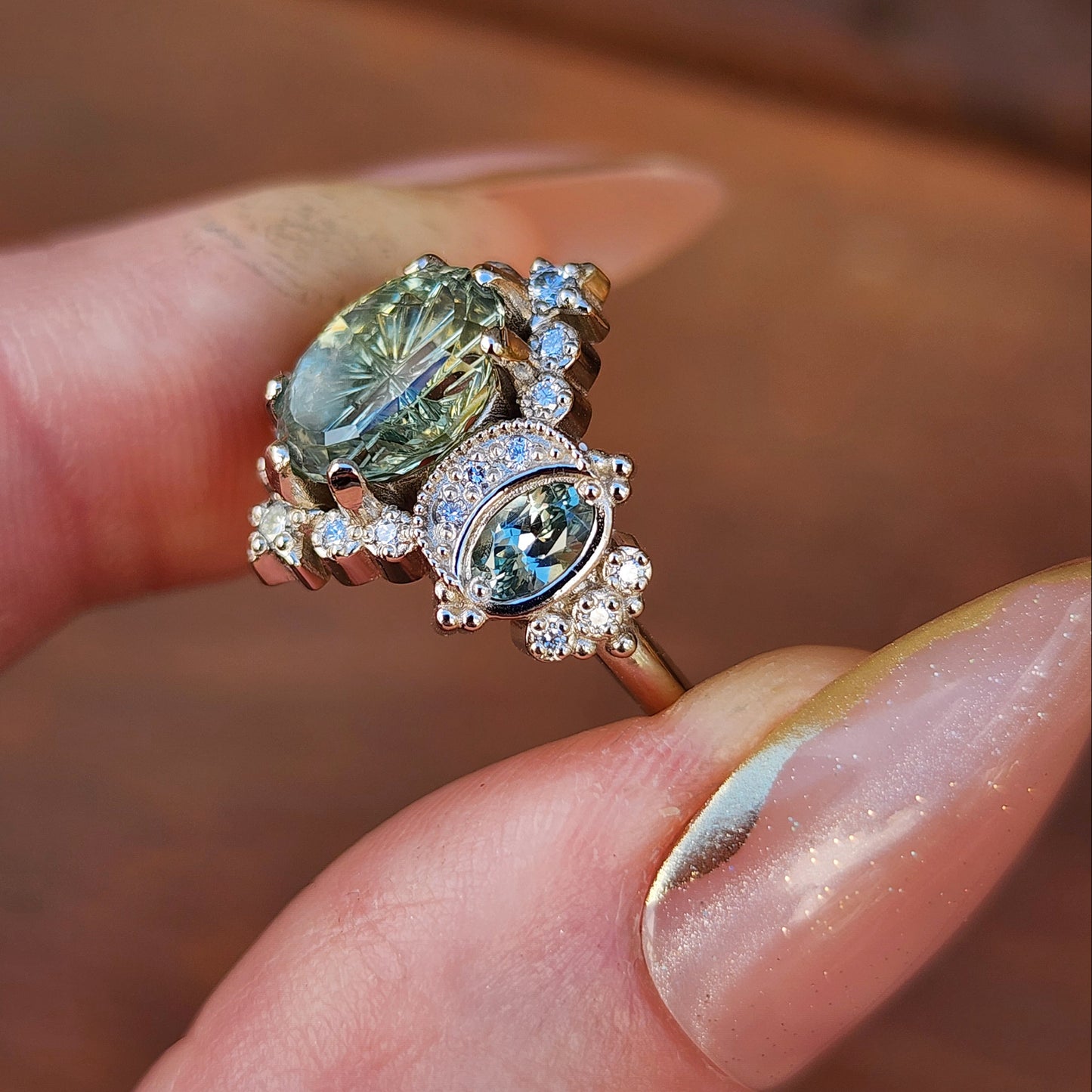 2.80ct Fantasy Cut Montana Sapphire Sabrina Celestial Engagement Ring with Diamonds and Stars 14k Palladium White Gold image 8