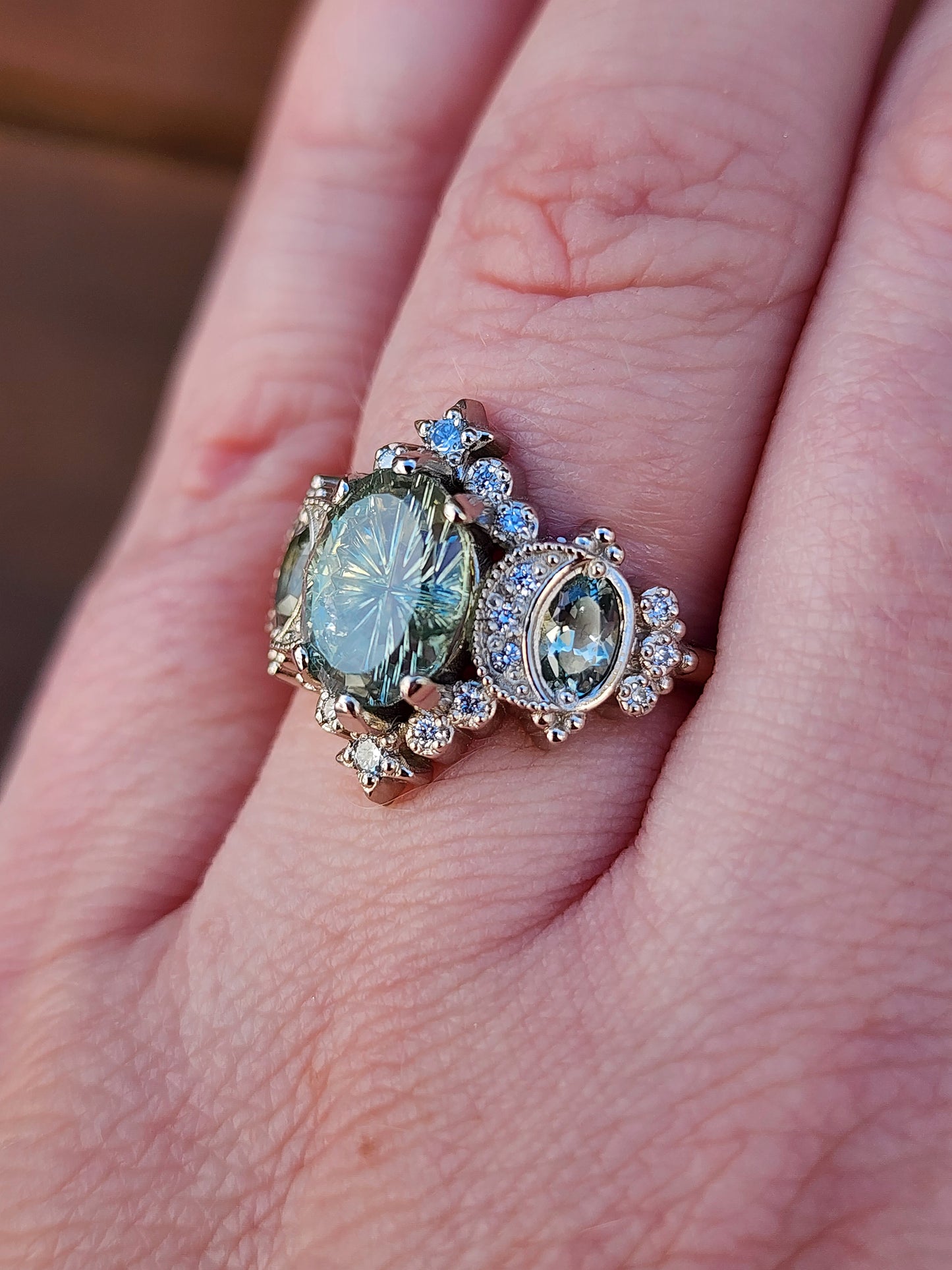 2.80ct Fantasy Cut Montana Sapphire Sabrina Celestial Engagement Ring with Diamonds and Stars 14k Palladium White Gold image 10