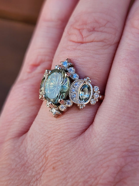 2.80ct Fantasy Cut Montana Sapphire Sabrina Celestial Engagement Ring with Diamonds and Stars 14k Palladium White Gold image 10