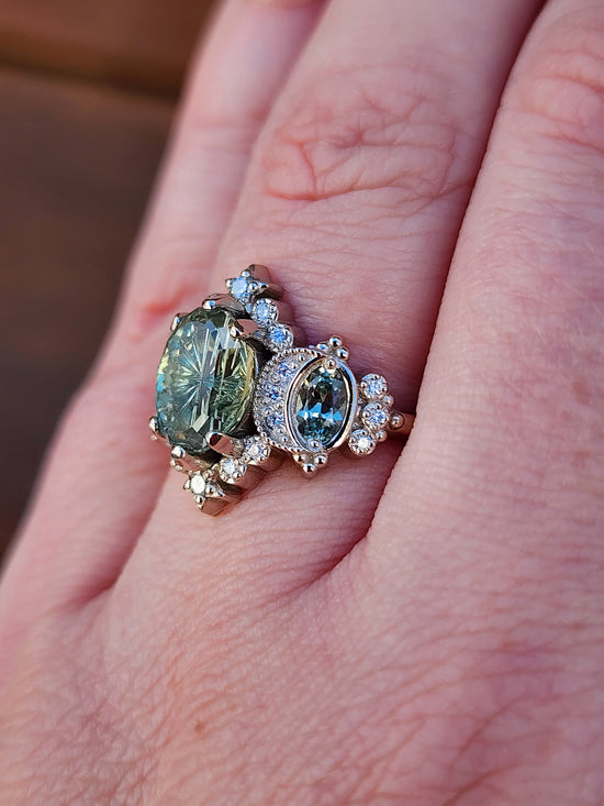 2.80ct Fantasy Cut Montana Sapphire Sabrina Celestial Engagement Ring with Diamonds and Stars 14k Palladium White Gold image 11