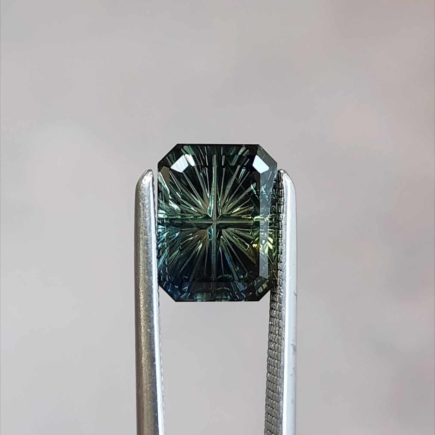 2.15ct Bi color Blue Green Sapphire Rectangle Fantasy Cut by Brett Kosnar