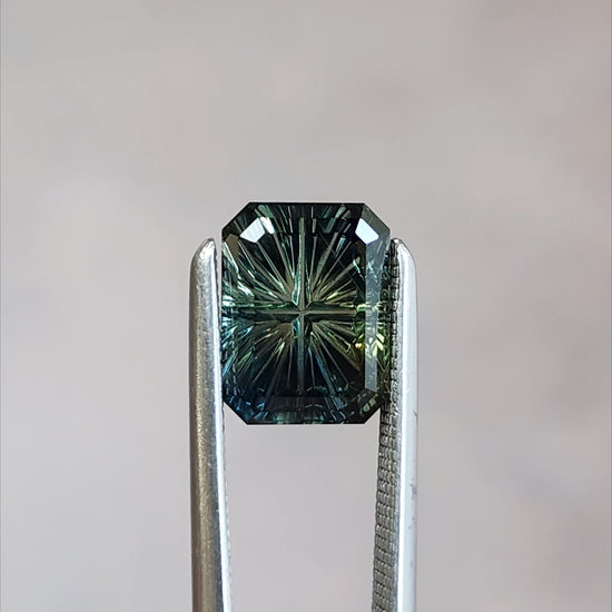 2.15ct Bi color Blue Green Sapphire Rectangle Fantasy Cut by Brett Kosnar