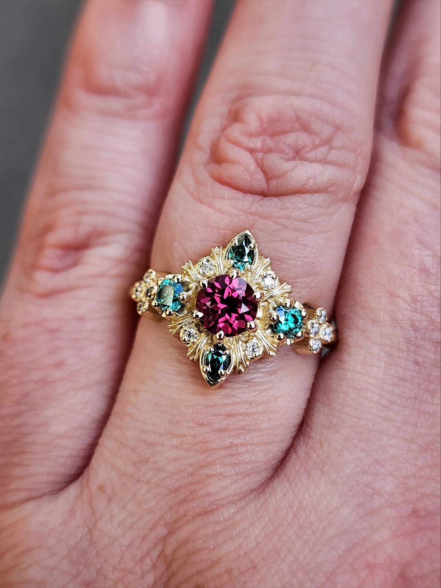 Thorn Haven Rhodolite Garnet Ring - Nature Inspired with Green Moissanite image 11
