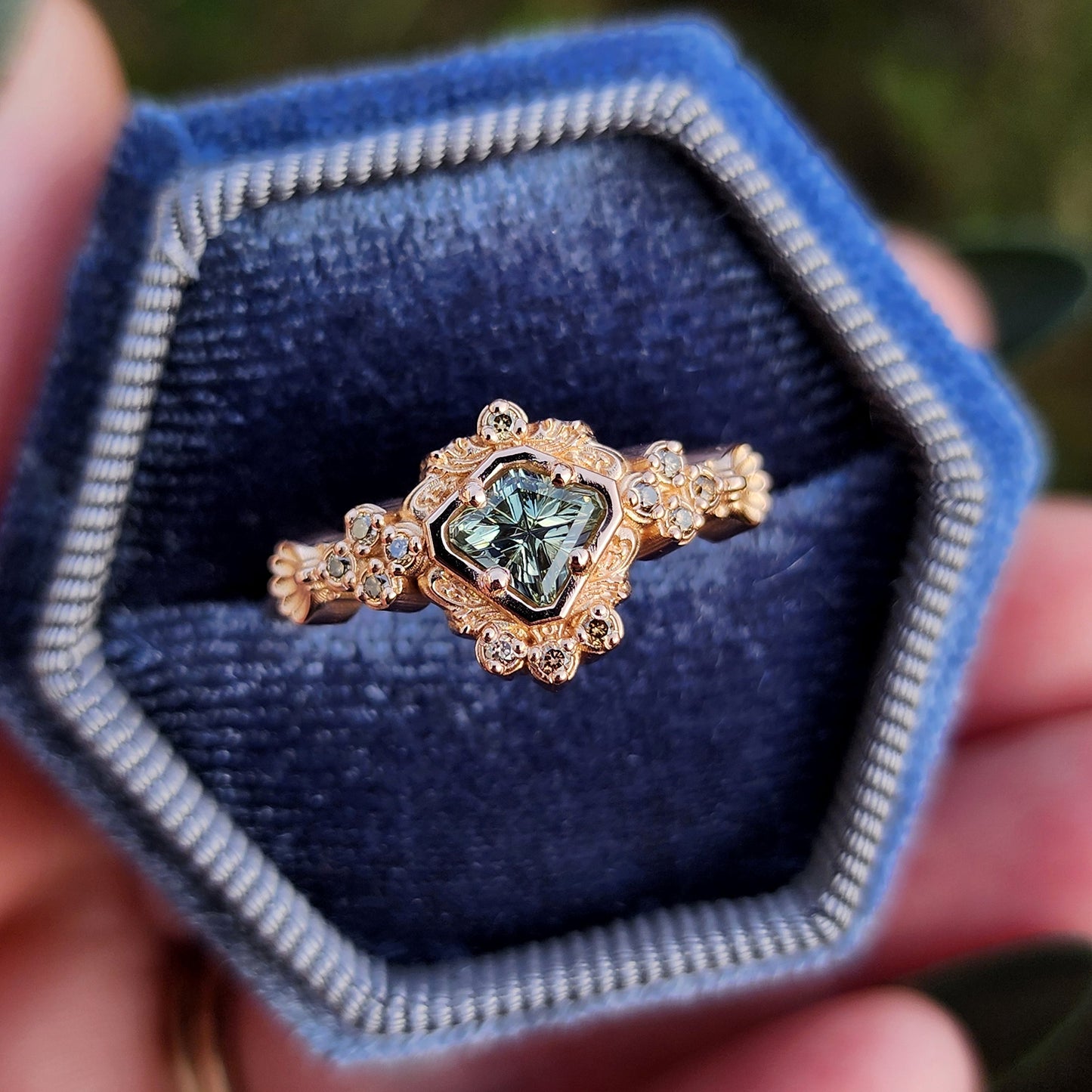 starbrite montana sapphire by john dyer in mermaid ring champagne diamonds 14k rose gold image 7