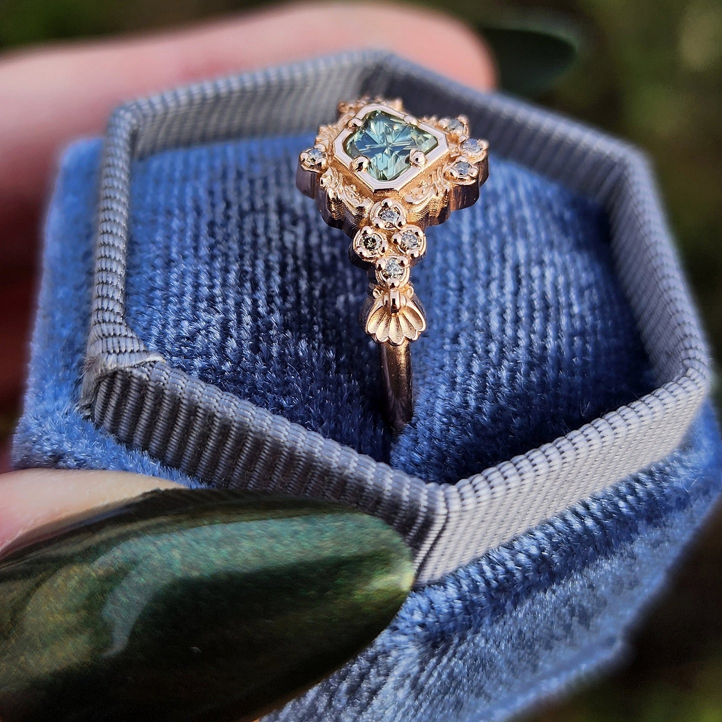 starbrite montana sapphire by john dyer in mermaid ring champagne diamonds 14k rose gold image 6