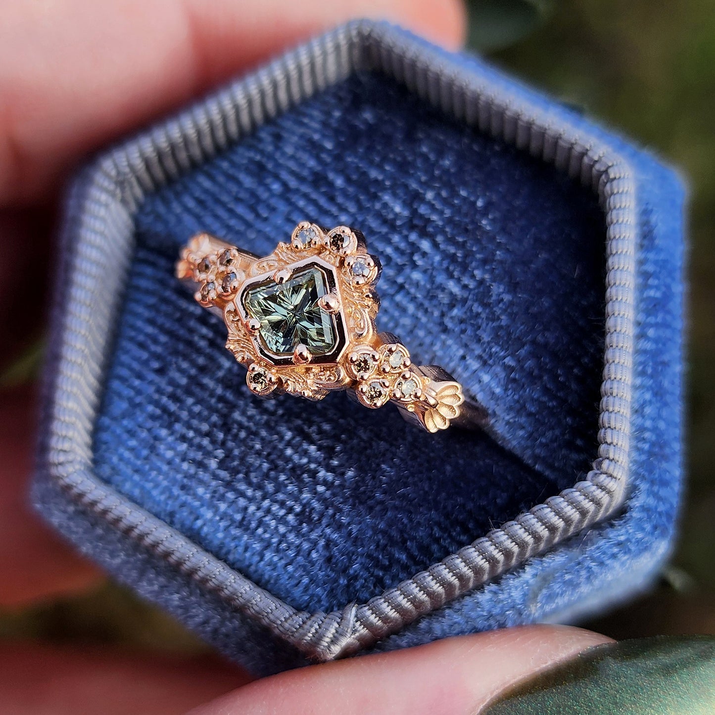 starbrite montana sapphire by john dyer in mermaid ring champagne diamonds 14k rose gold image 5