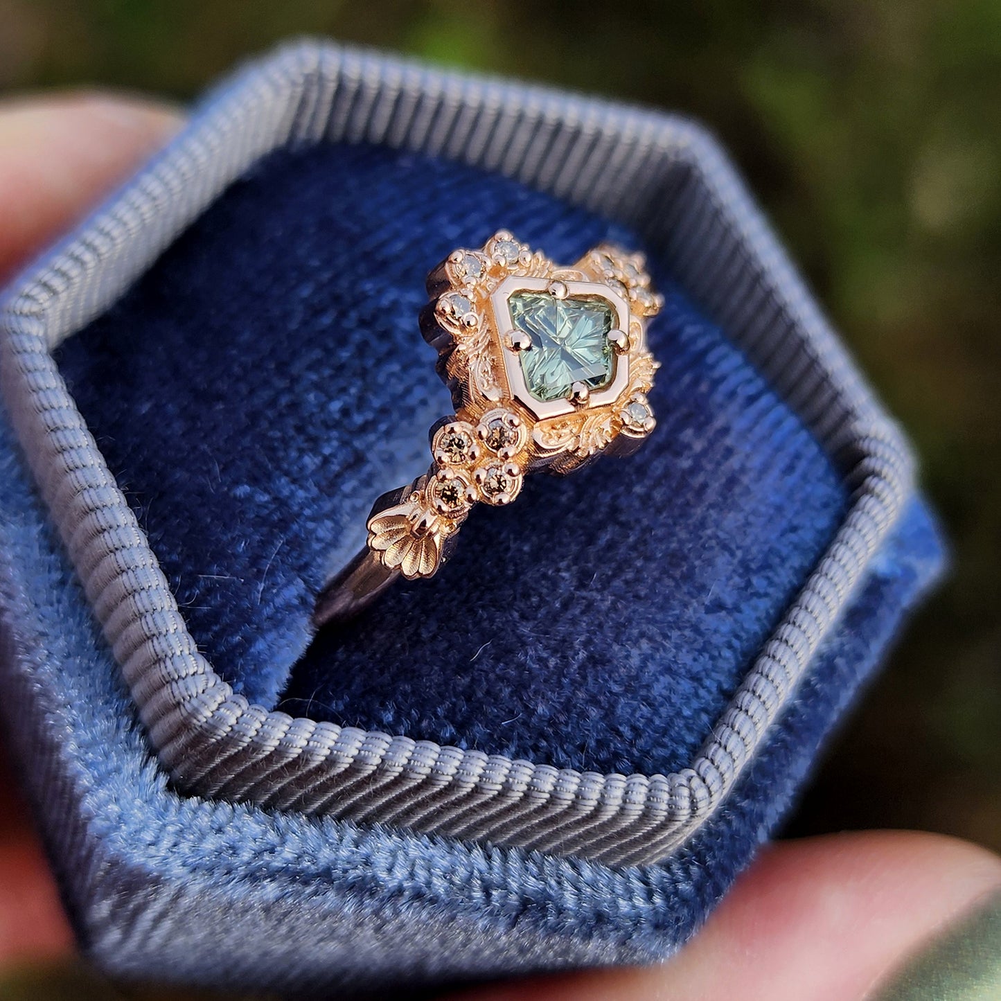 starbrite montana sapphire by john dyer in mermaid ring champagne diamonds 14k rose gold image 4