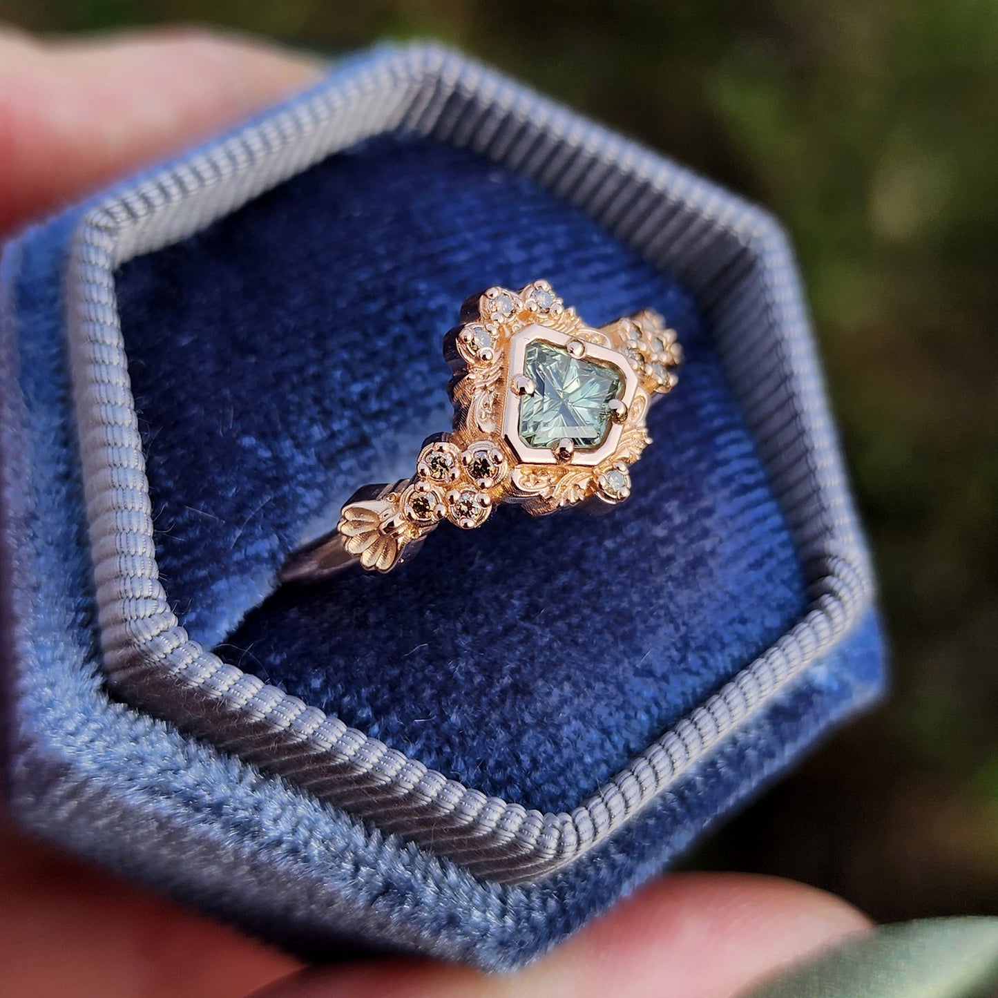 starbrite montana sapphire by john dyer in mermaid ring champagne diamonds 14k rose gold image 3