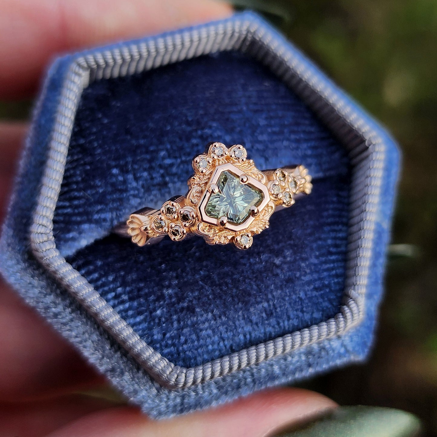 starbrite montana sapphire by john dyer in mermaid ring champagne diamonds 14k rose gold image 2