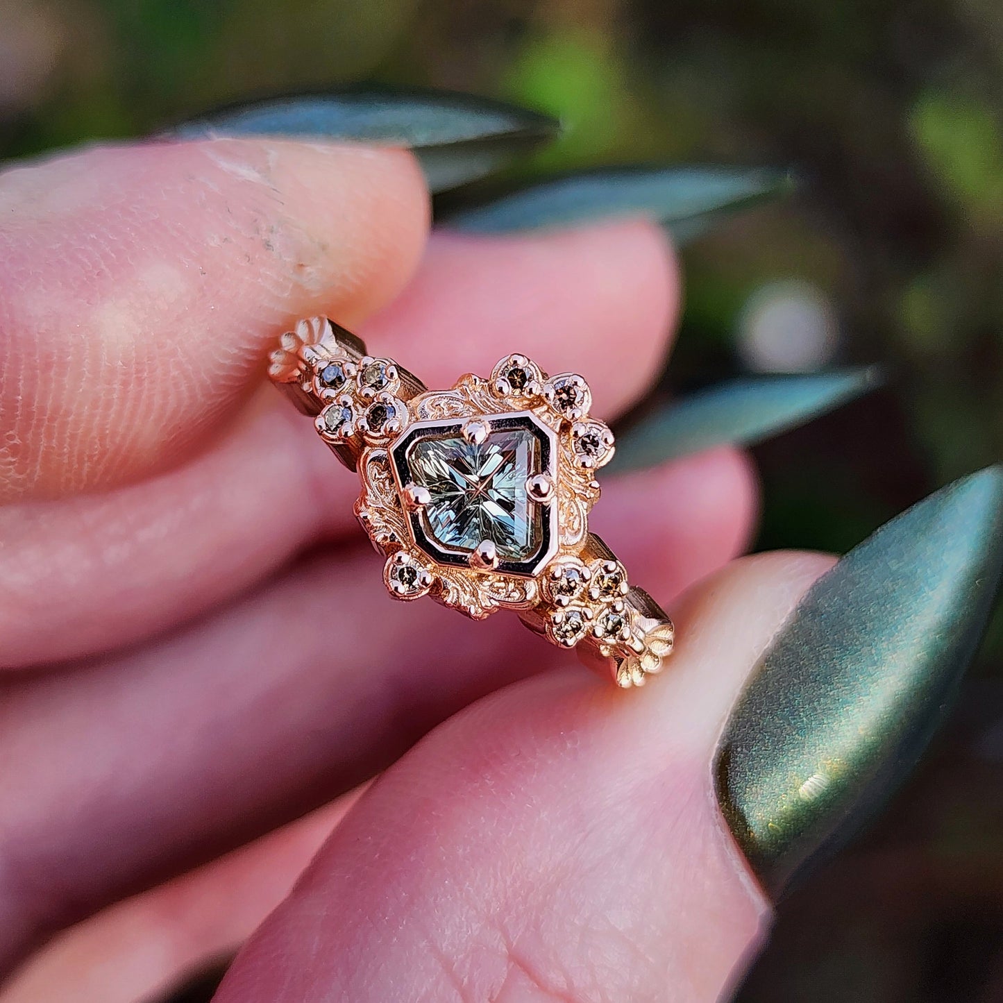 starbrite montana sapphire by john dyer in mermaid ring champagne diamonds 14k rose gold image 9