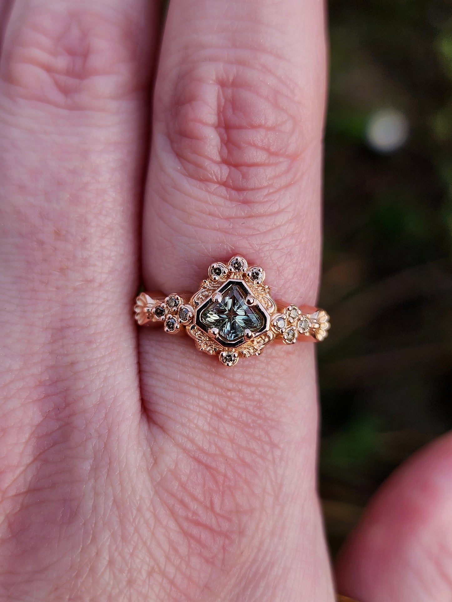 starbrite montana sapphire by john dyer in mermaid ring champagne diamonds 14k rose gold image 12