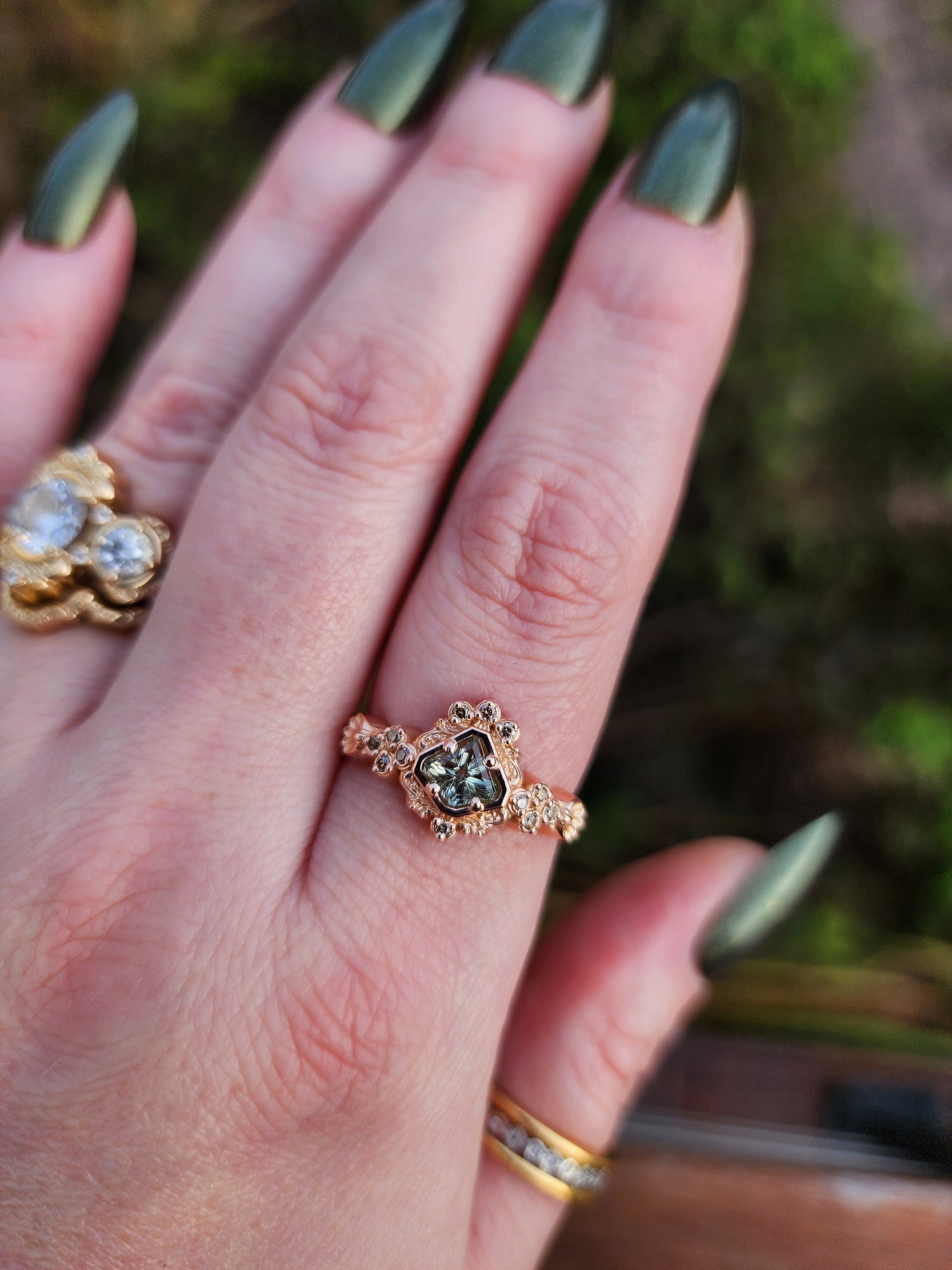 starbrite montana sapphire by john dyer in mermaid ring champagne diamonds 14k rose gold image 14