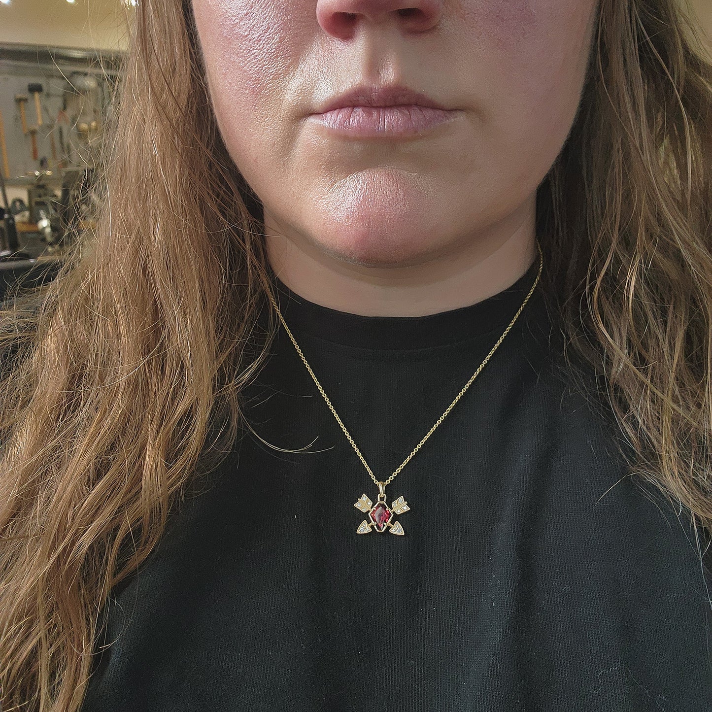 14k yellow gold garnet and diamond arrow pendants with milgrain image 11