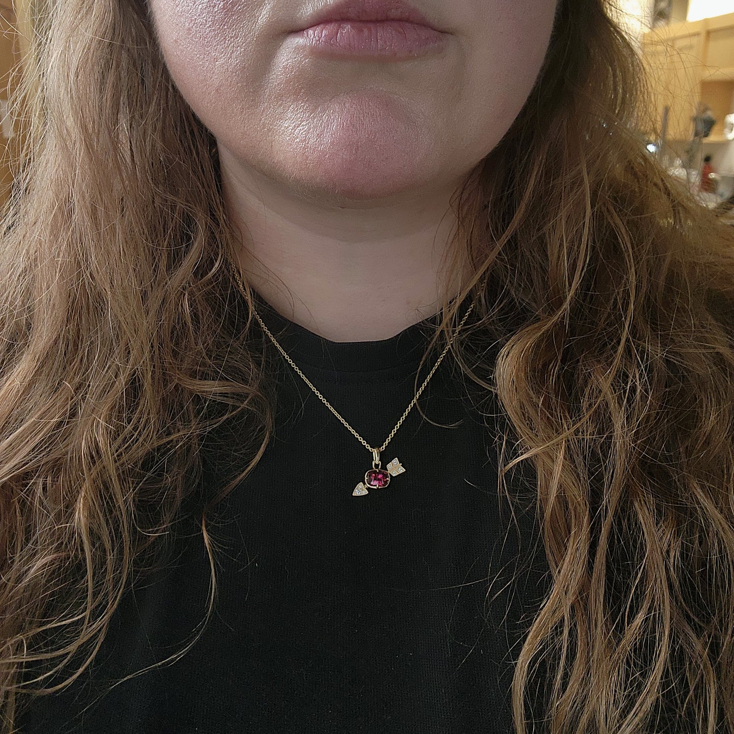 14k yellow gold garnet and diamond arrow pendants with milgrain image 12