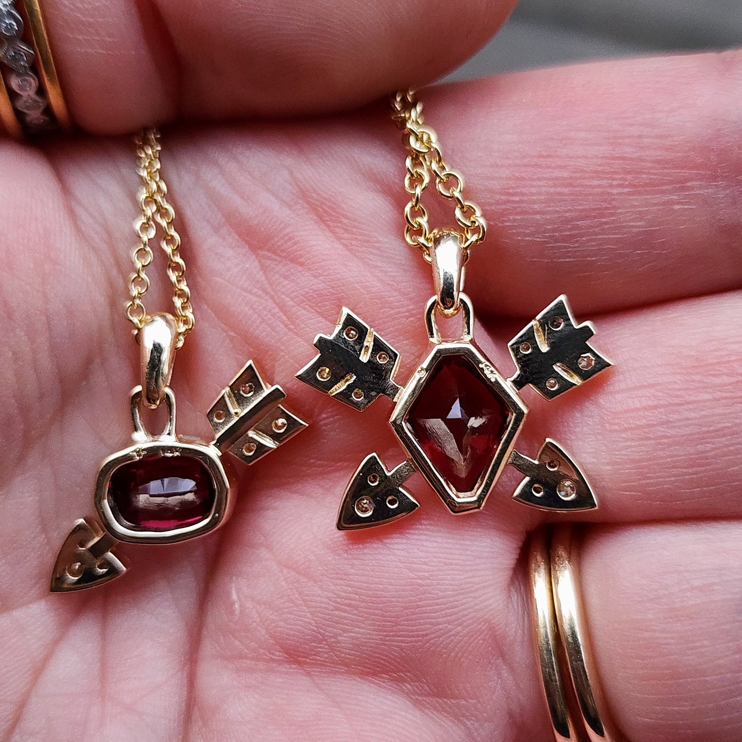 14k yellow gold garnet and diamond arrow pendants with milgrain image 13