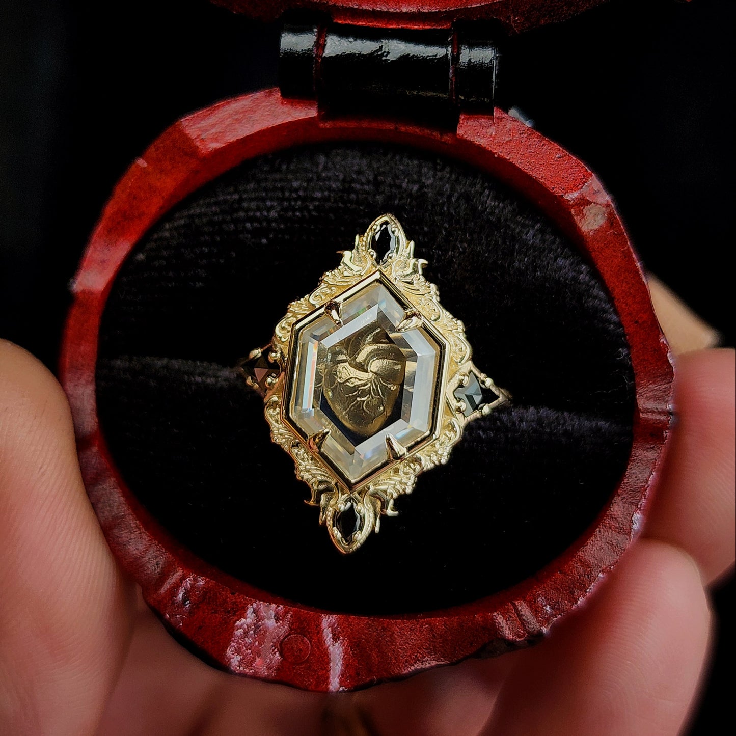 Anatomical Heart Shadowbox Ring  Gothic Alternative Fine Jewelry image 7