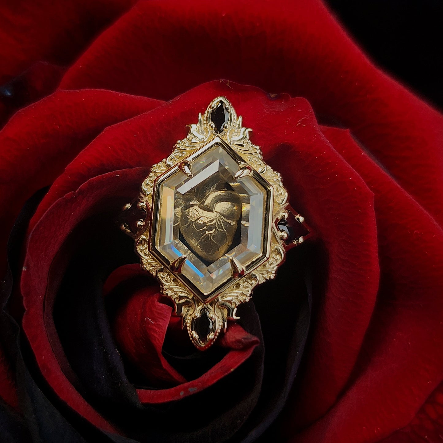 Anatomical Heart Shadowbox Ring  Gothic Alternative Fine Jewelry image 1