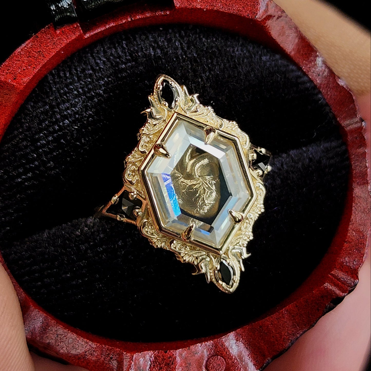 Anatomical Heart Shadowbox Ring  Gothic Alternative Fine Jewelry image 10