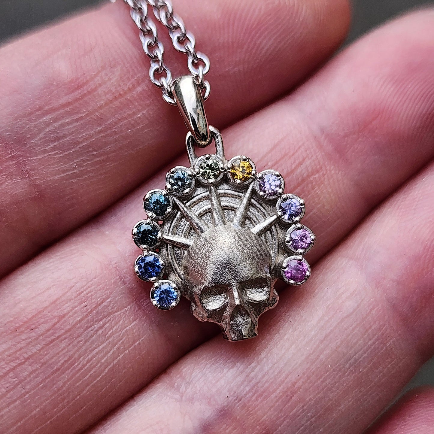 Ready to Ship Rainbow Sapphire Aura Angel Pendant - 14k Palladium White Gold image 2