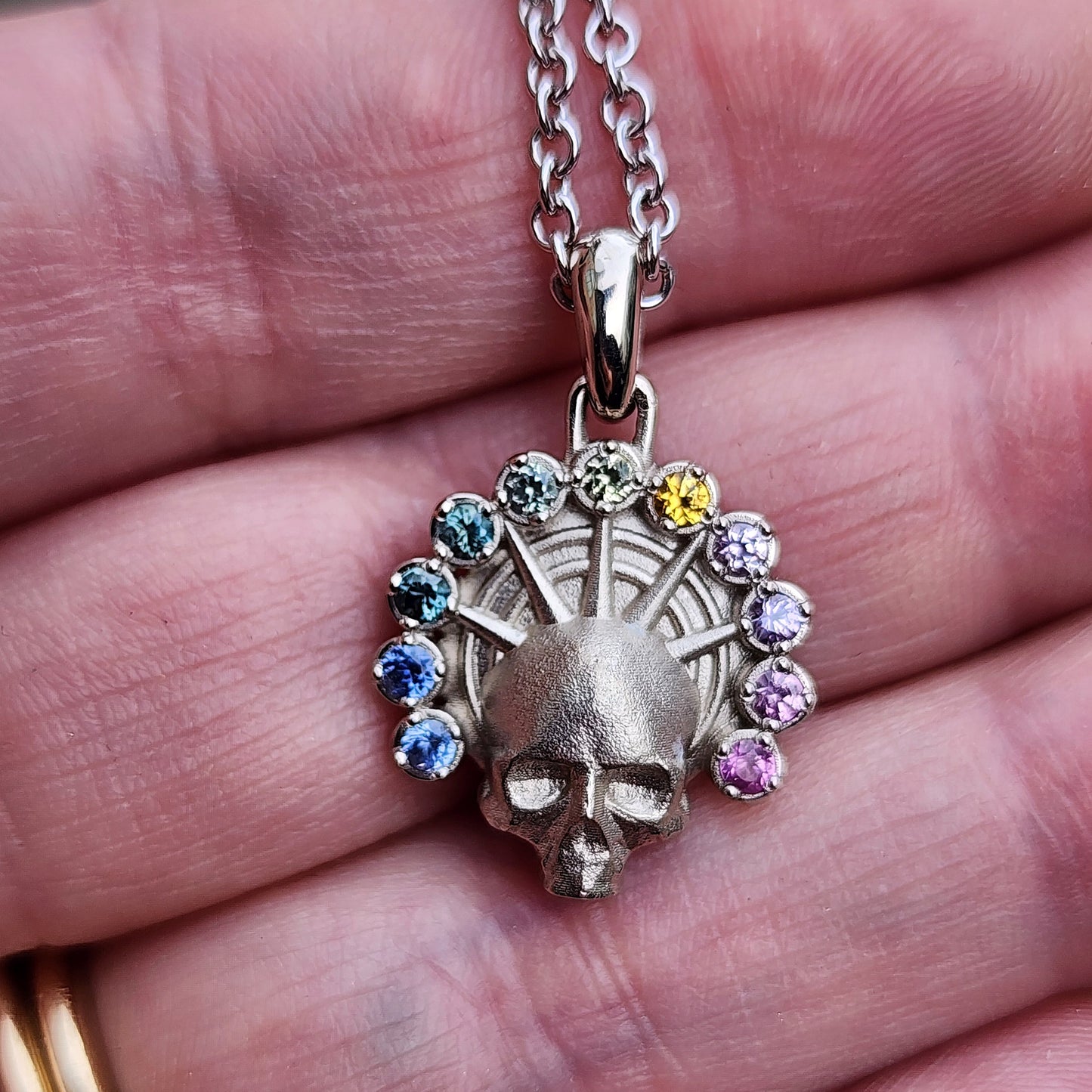 Ready to Ship Rainbow Sapphire Aura Angel Pendant - 14k Palladium White Gold image 1