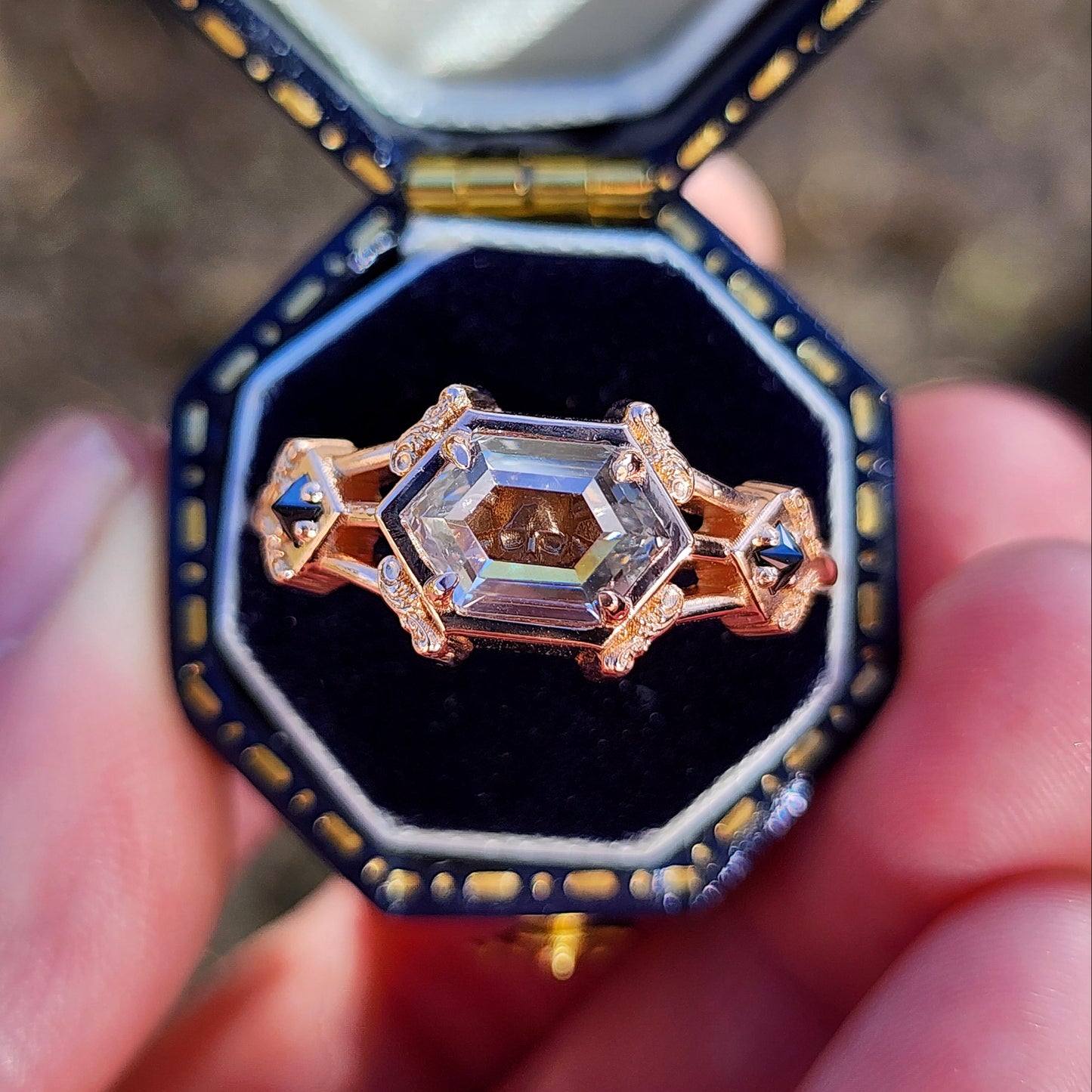 Hidden Skull Shadowbox Subtle Mourning Ring image 1