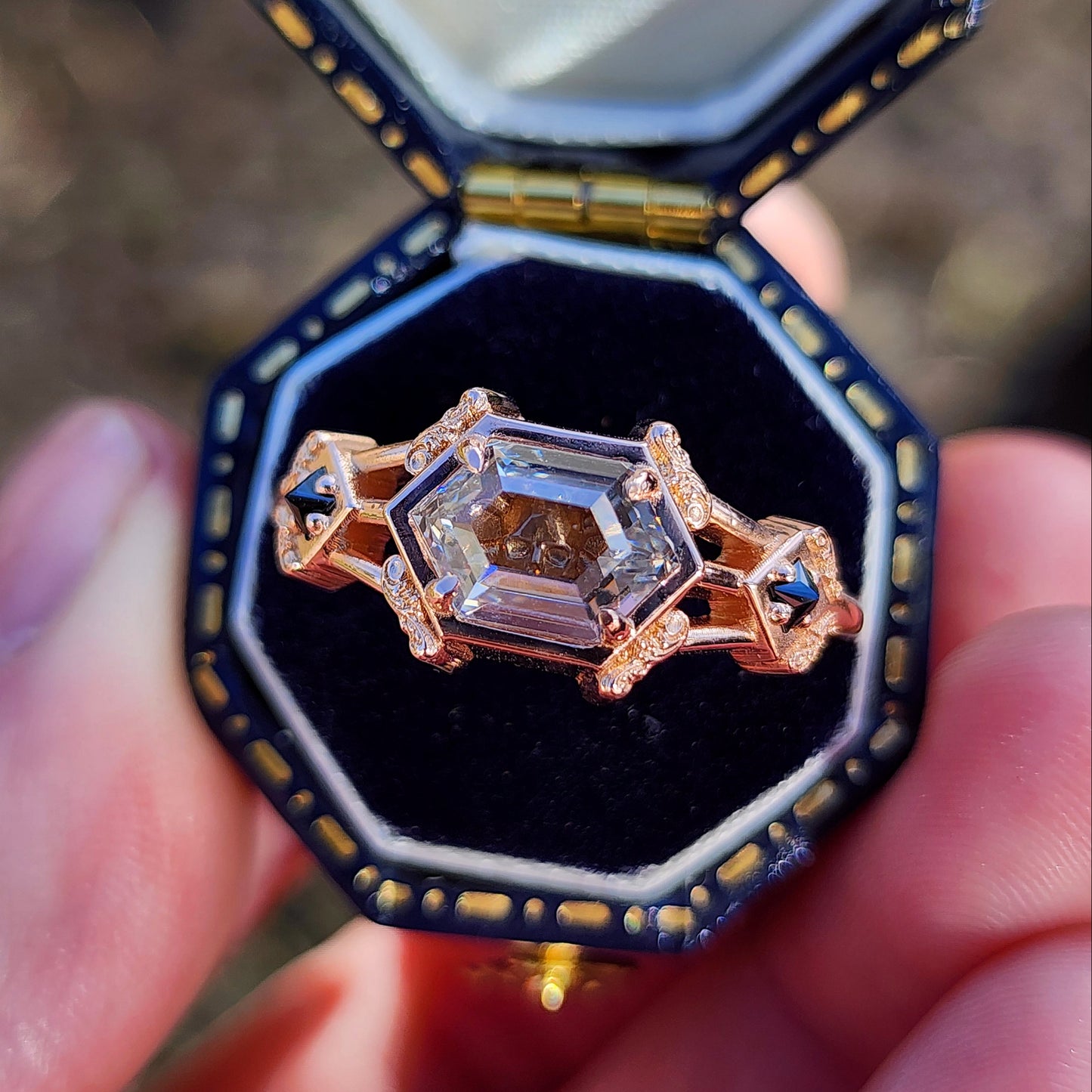 Hidden Skull Shadowbox Subtle Mourning Ring image 3