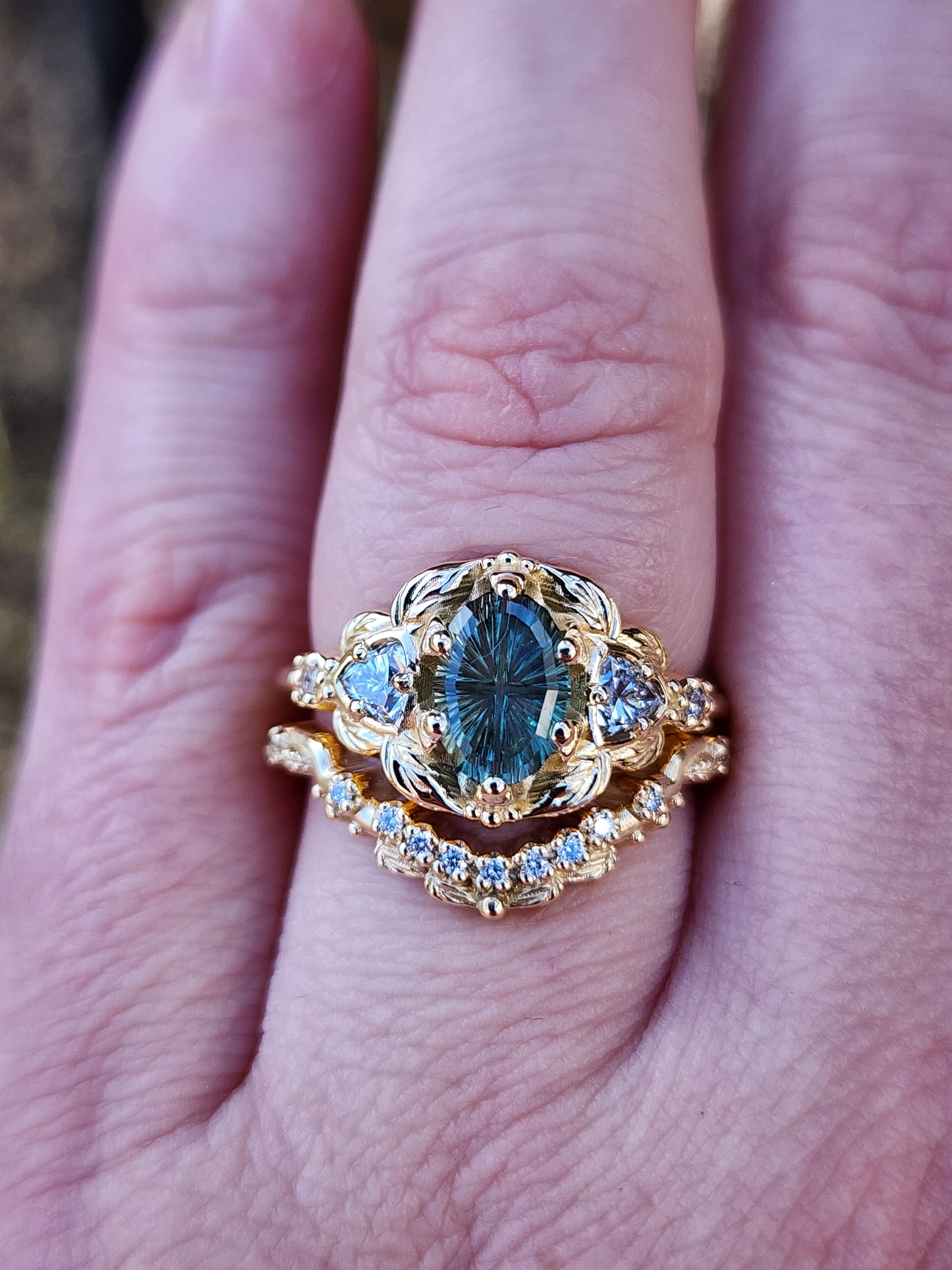 Dream Garden Engagement Ring Set 1.43ct Teal Unheated Montana Fantasy Cut Sapphire image 8