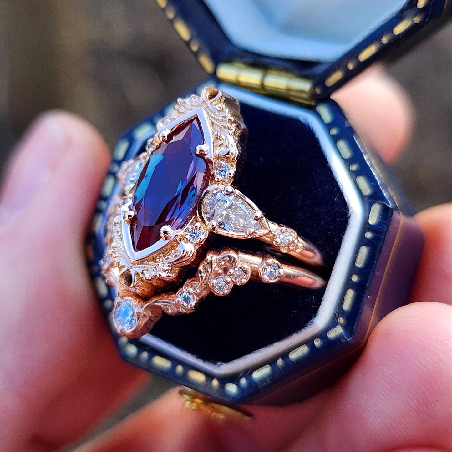 Alexandrite Odette Marquise Engagement Ring Set image 2