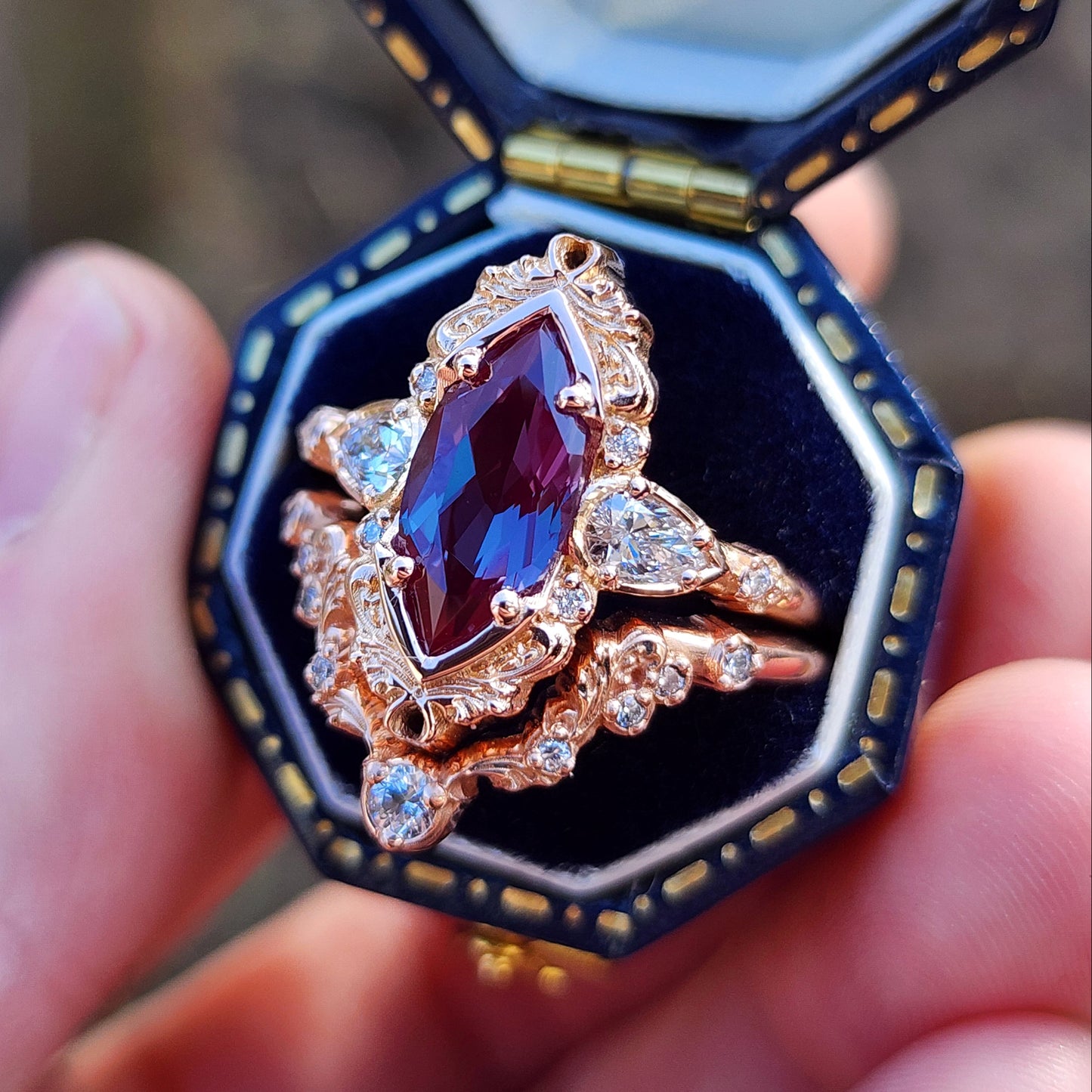 Alexandrite Odette Marquise Engagement Ring Set image 3