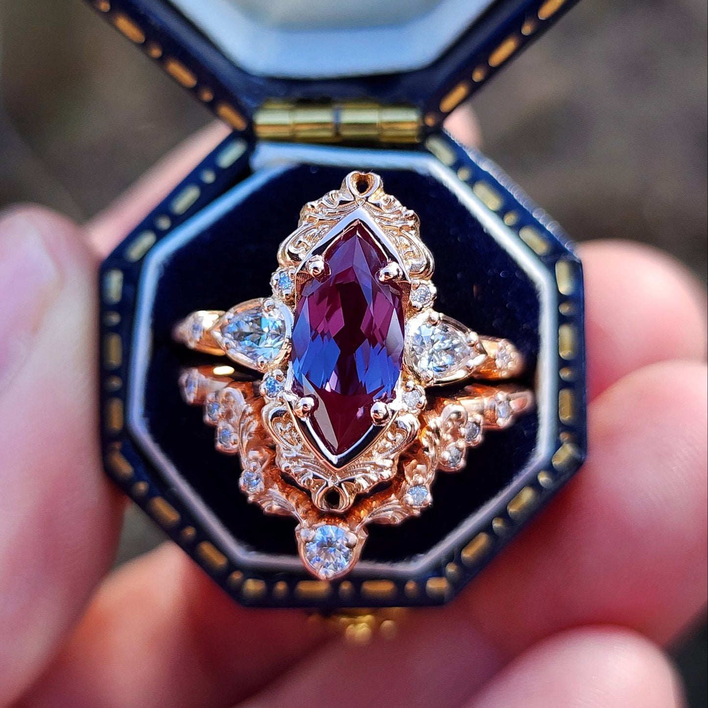 Alexandrite Odette Marquise Engagement Ring Set image 5