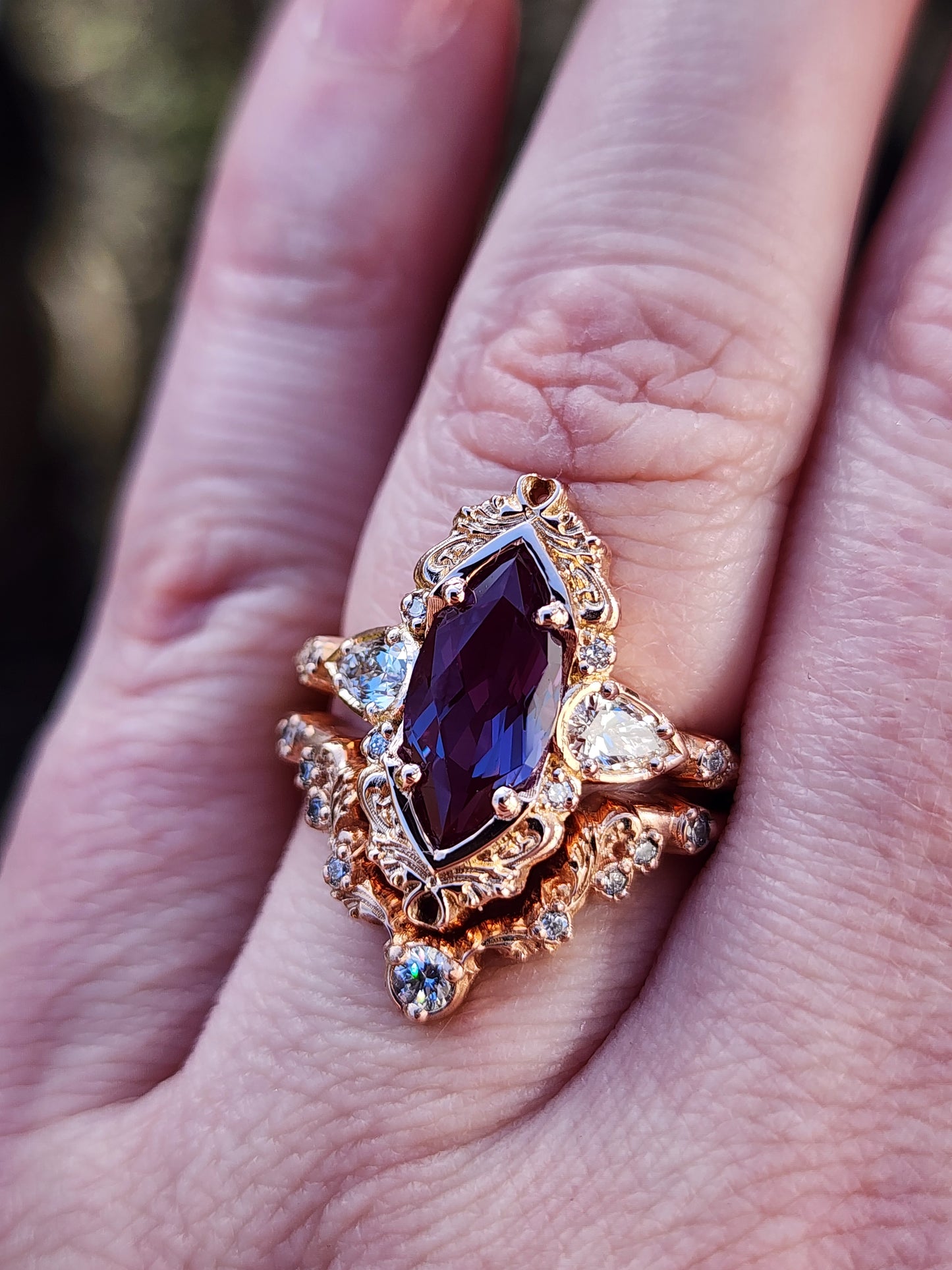 Alexandrite Odette Marquise Engagement Ring Set image 8